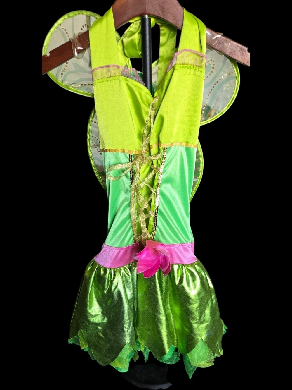 Kids Tinkerbell Fairy Dress with Pink Accent And Wings Sz Jr 3/5 Petite